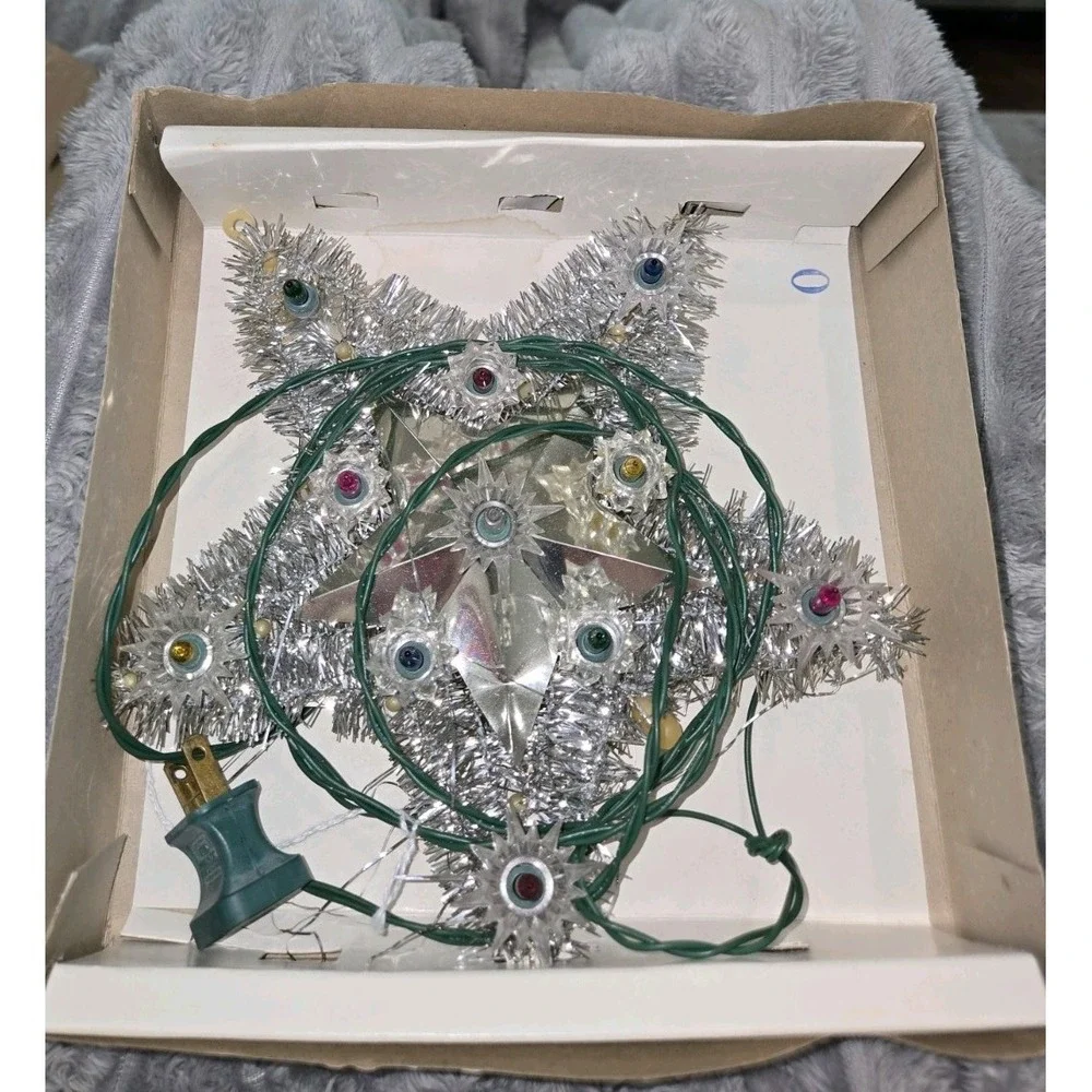 Vintage Star Christmas Tree Aluminum Tinsel Starburst Topper Multicolor Lights‎